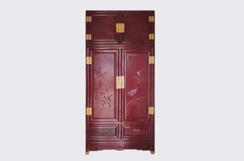 仙桃高端中式家居装修深红色纯实木衣柜