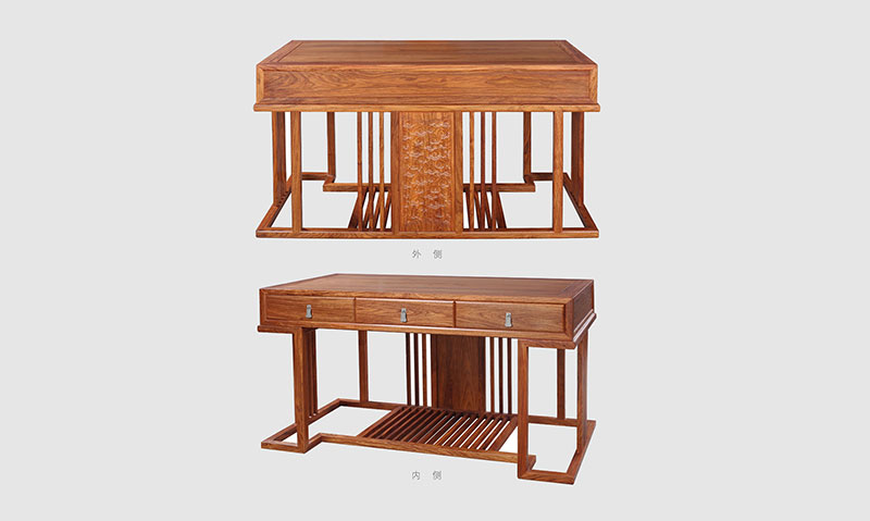仙桃 别墅中式家居书房装修实木书桌效果图
